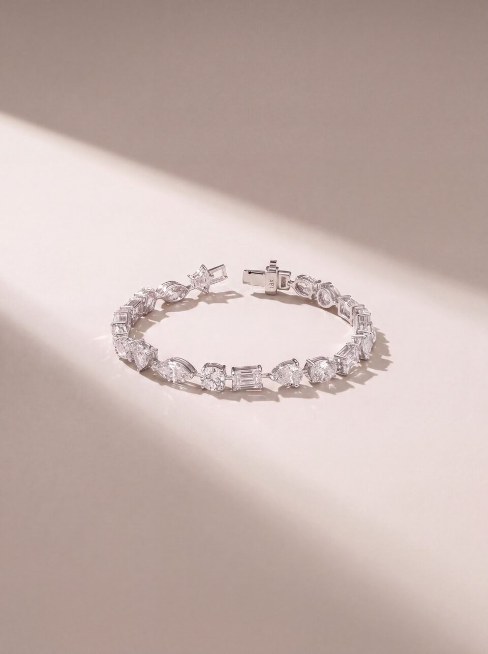 12.93 CTW Multi Shape Lab Grown Diamond Tennis Bracelet, Mixed Cut Solid Gold Bracelet, Emerald Heart Pear Oval Marquise Round Radiant