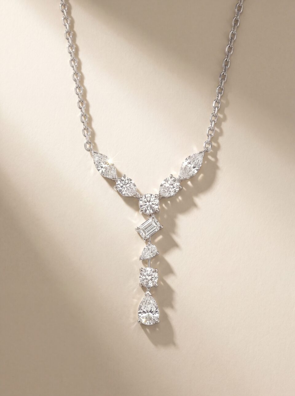9 CTW Multi Shape Lab Grown Diamond Pendant Necklace, Marquise Pear Round Emerald Cut Drop Pendant, Solid Gold Bridal Statement Jewelry
