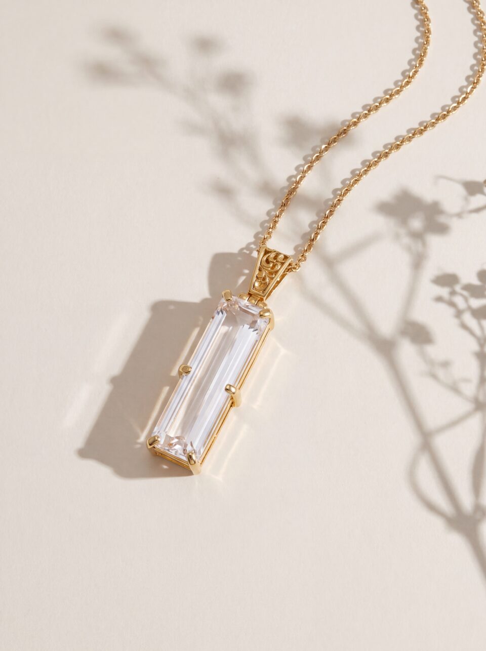 8 CTW Elongated Emerald Cut Lab Grown Diamond Pendant Necklace, Art Deco Filigree Solid Gold Heirloom Statement Bridal Jewelry for Women