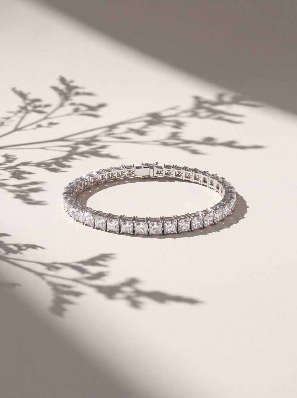 13.5 CTW Princess Cut Lab Grown Diamond Tennis Bracelet, Square Diamond Solid Gold Line Bracelet, Anniversary Fine Jewelry Gift