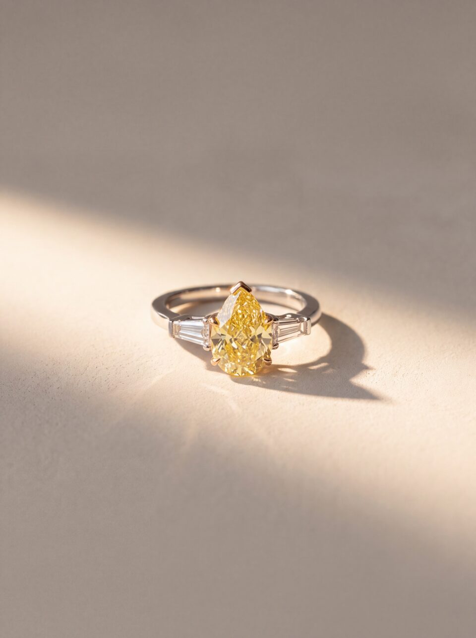 3.50 CTW Yellow Pear Cut Lab Grown Diamond Engagement Ring