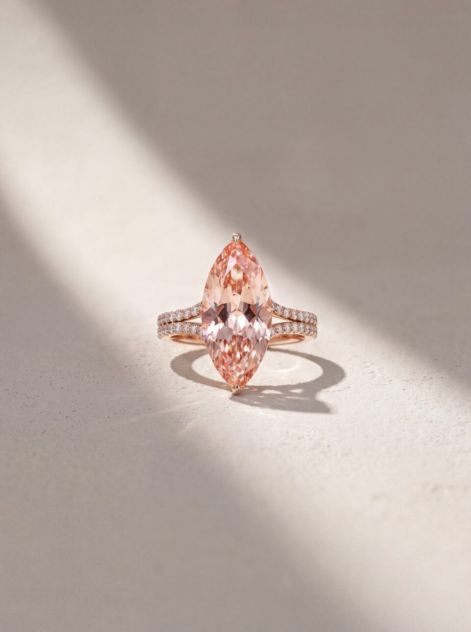 5.00 CT Pink Marquise Cut Lab Grown Diamond Engagement Ring, Pave Diamond Band, Solid Gold Bridal Ring, Unique Statement Ring