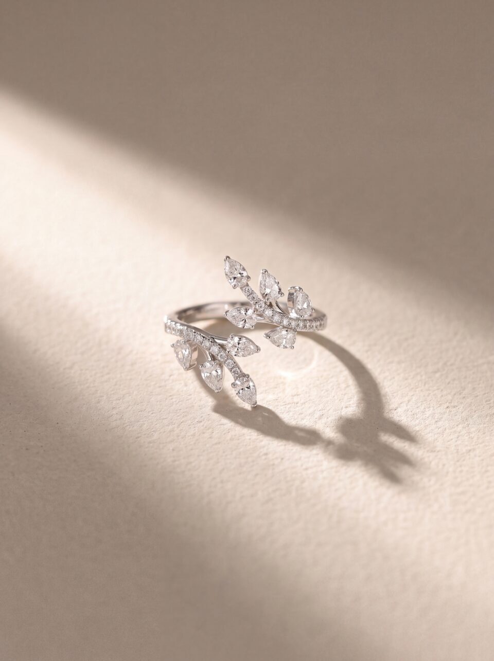 1.70 CTW Pear Cut Lab Grown Diamond Leaf Ring, Nature Inspired Branch Wrap Ring