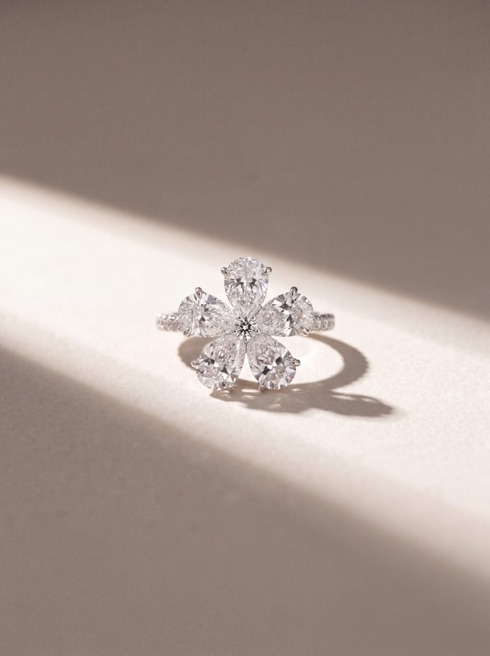 3.70 CTW Pear Cut Lab Grown Diamond Flower Ring