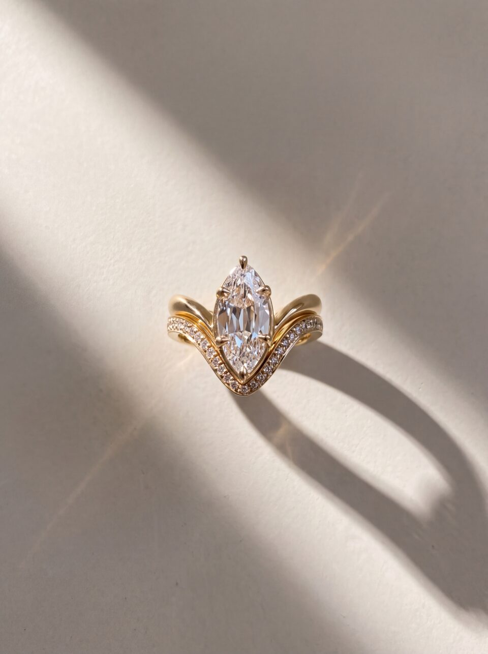 2.00 CT Antique Moval Lab-Grown Diamond Bridal Set, Two Carat Marquise Oval Engagement Ring, Curved Pave Wedding Band, Solid Gold Bespoke Ring Set